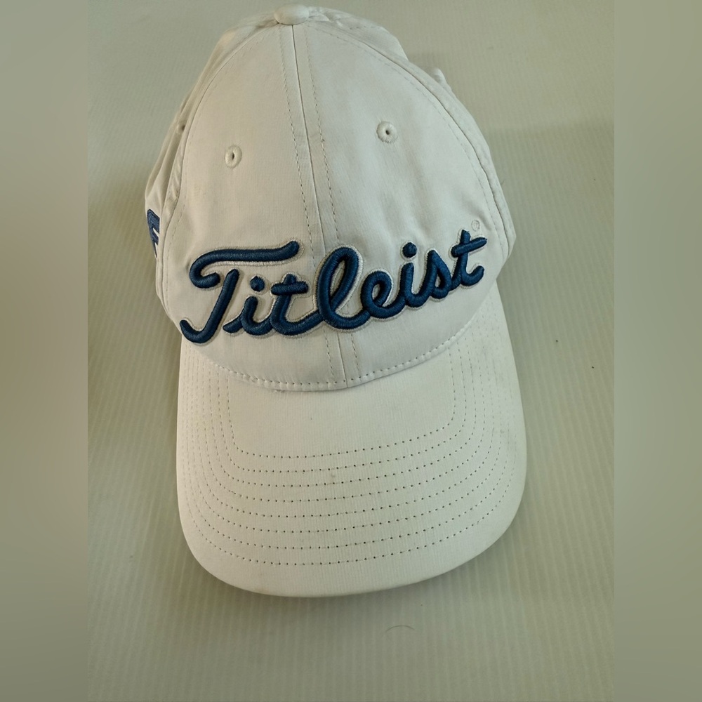 Titleist Blue Spell Out Logo Pro V1‎ FJ Golf Cap Adult Adjustable White Hat